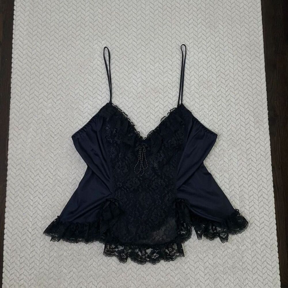 Frederick’s of Hollywood Lace Black Cami 2000s Y2K Large